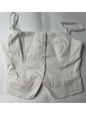 Majorelle White Button-Front Crop Top with Adjustable Straps XS